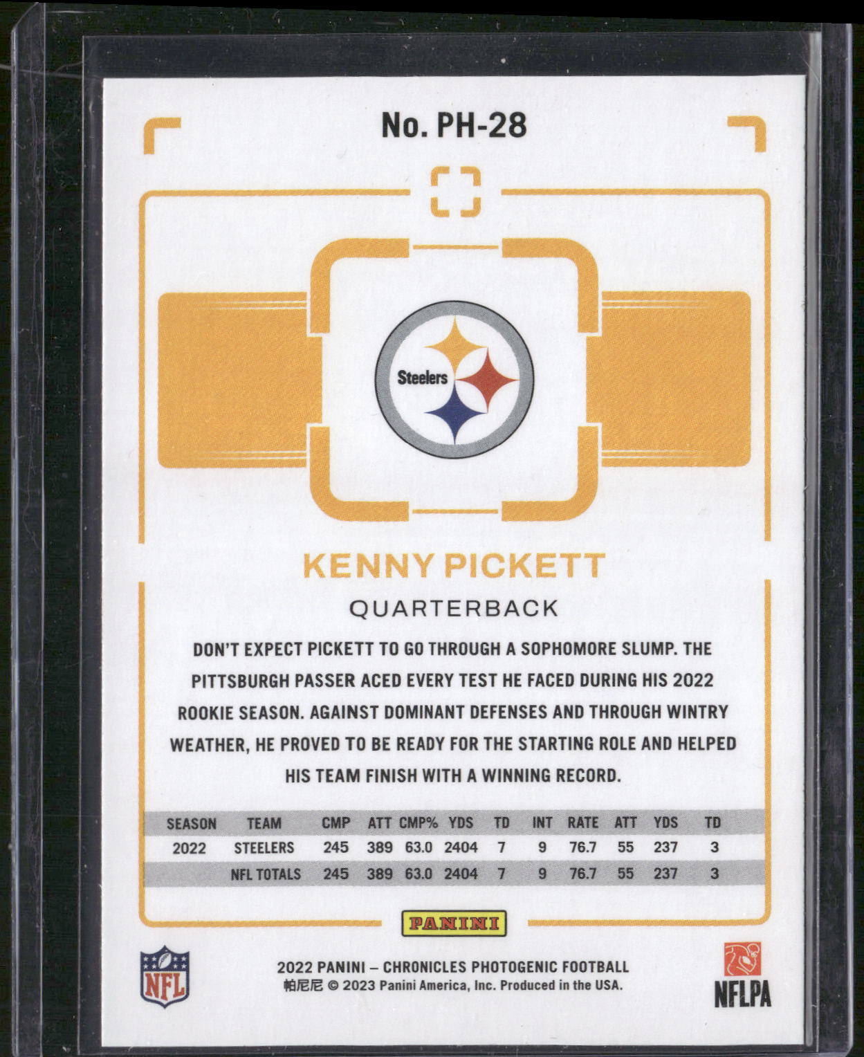 2022 Panini Chronicles #PH-28 Kenny Pickett Photogenic Pink