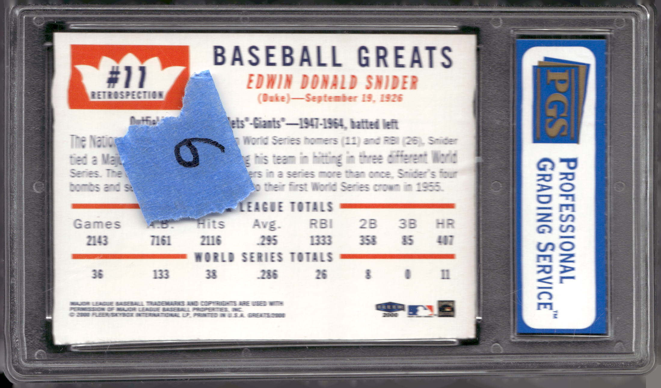 2000 Fleer Greats of the Game #11 Duke Snider Retrospection