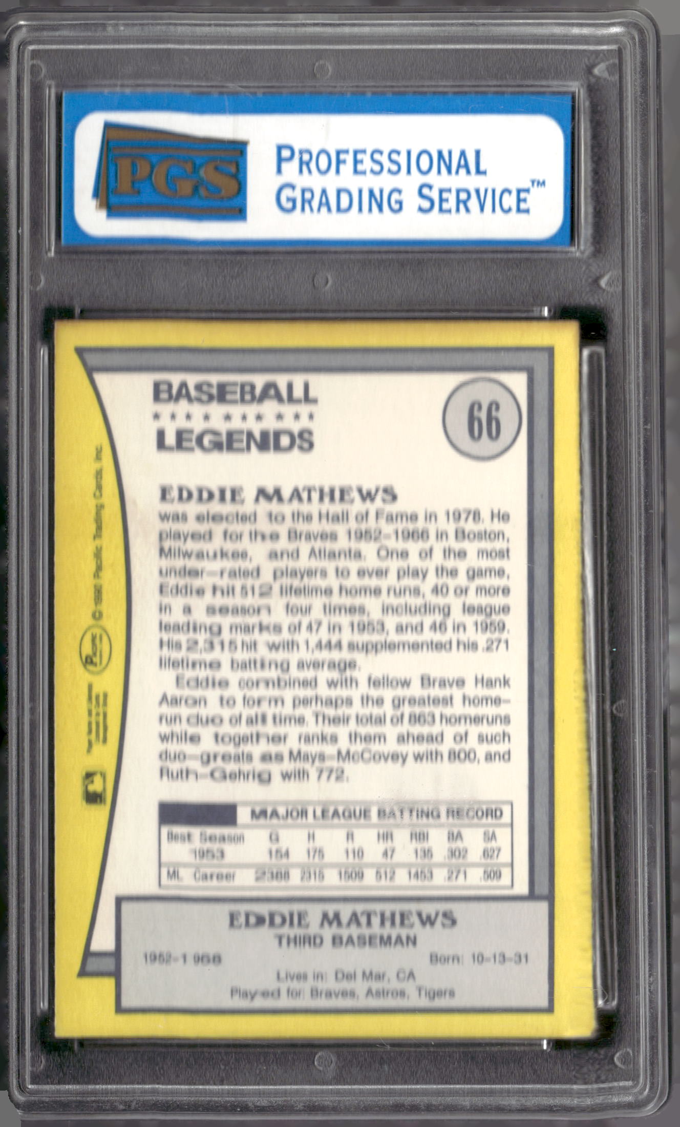 1990 Pacific Legends #66 Eddie Mathews