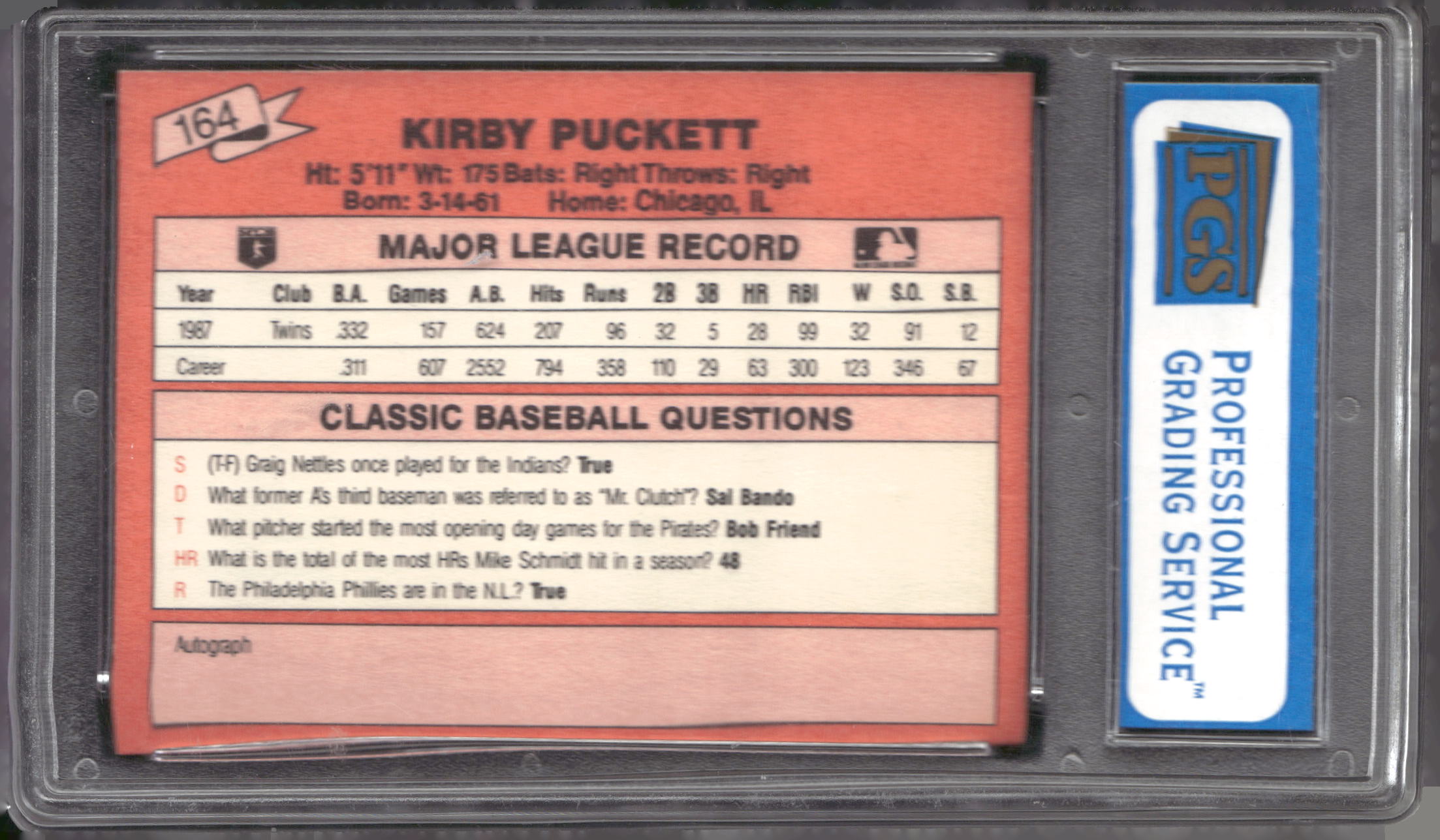 1988 Classic Red #164 Kirby Puckett