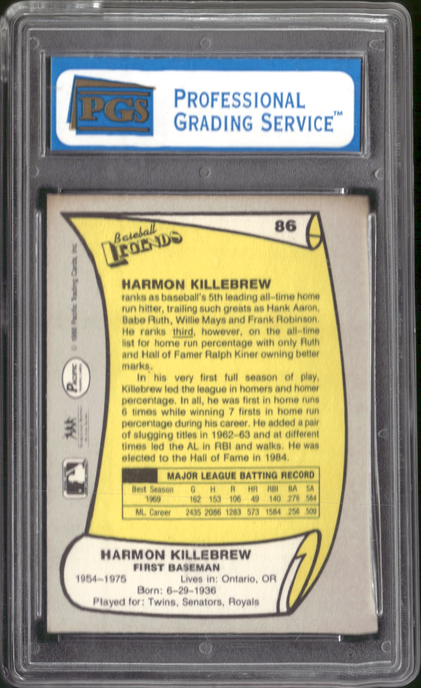 1988 Pacific Legends I #86 Harmon Killebrew