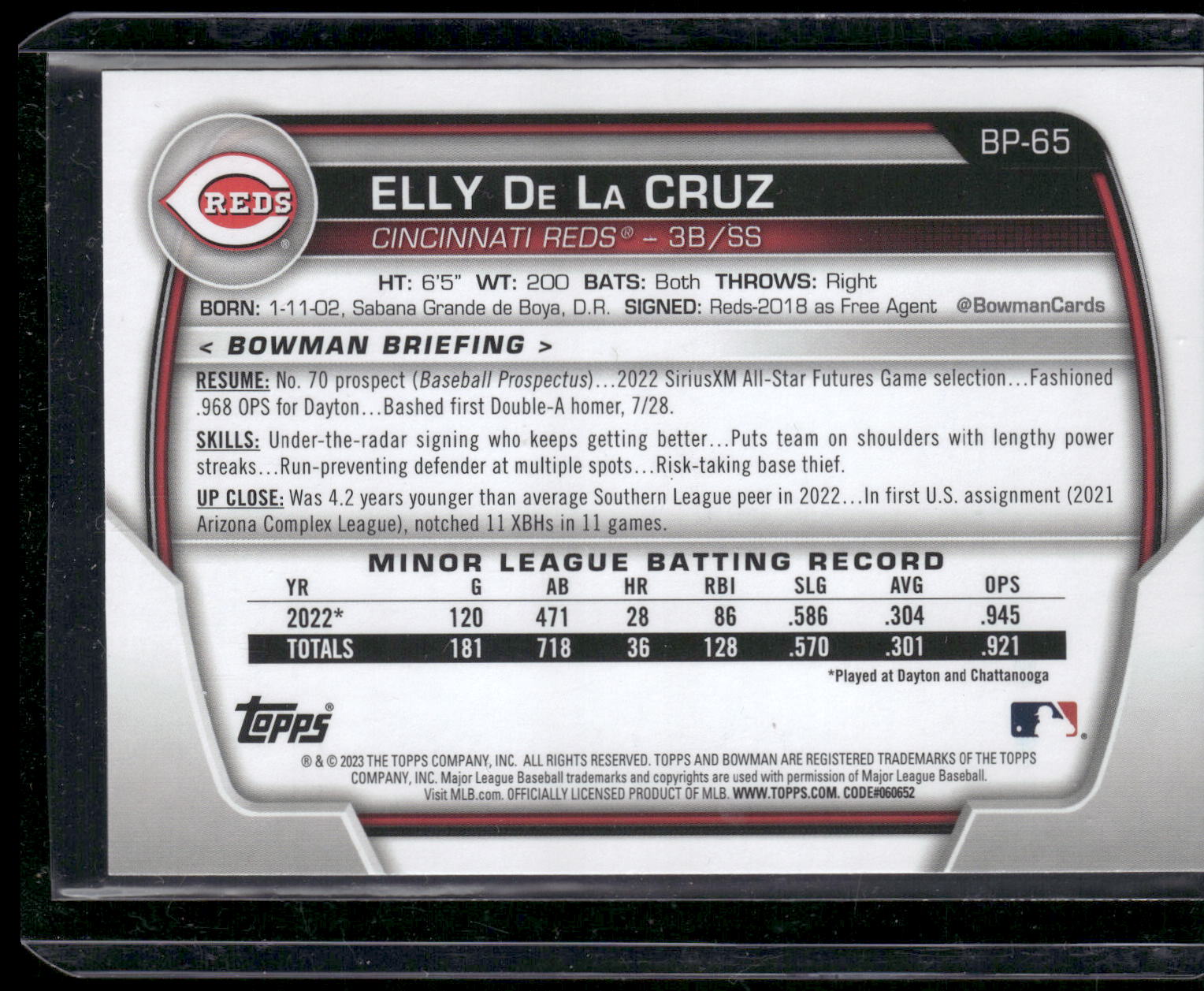 2023 Bowman #BP-65 Elly De La Cruz Prospects