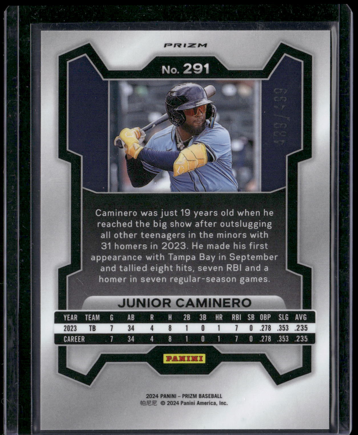 2024 Panini Prizm #291 Junior Caminero Pulsar Prizms #/499