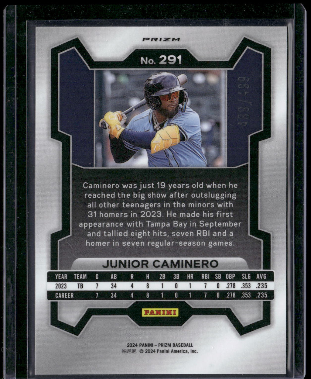 2024 Panini Prizm #291 Junior Caminero Pulsar Prizms #/499
