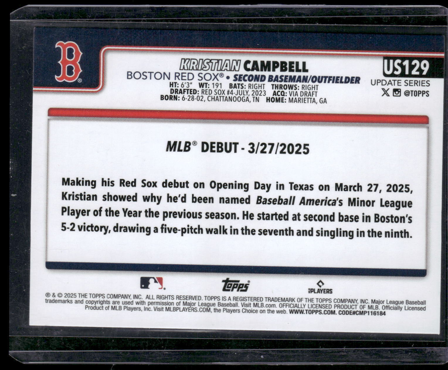 2025 Topps Update #US129 Kristian Campbell