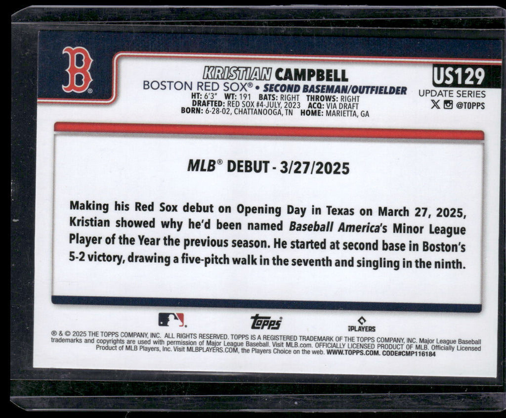 2025 Topps Update #US129 Kristian Campbell