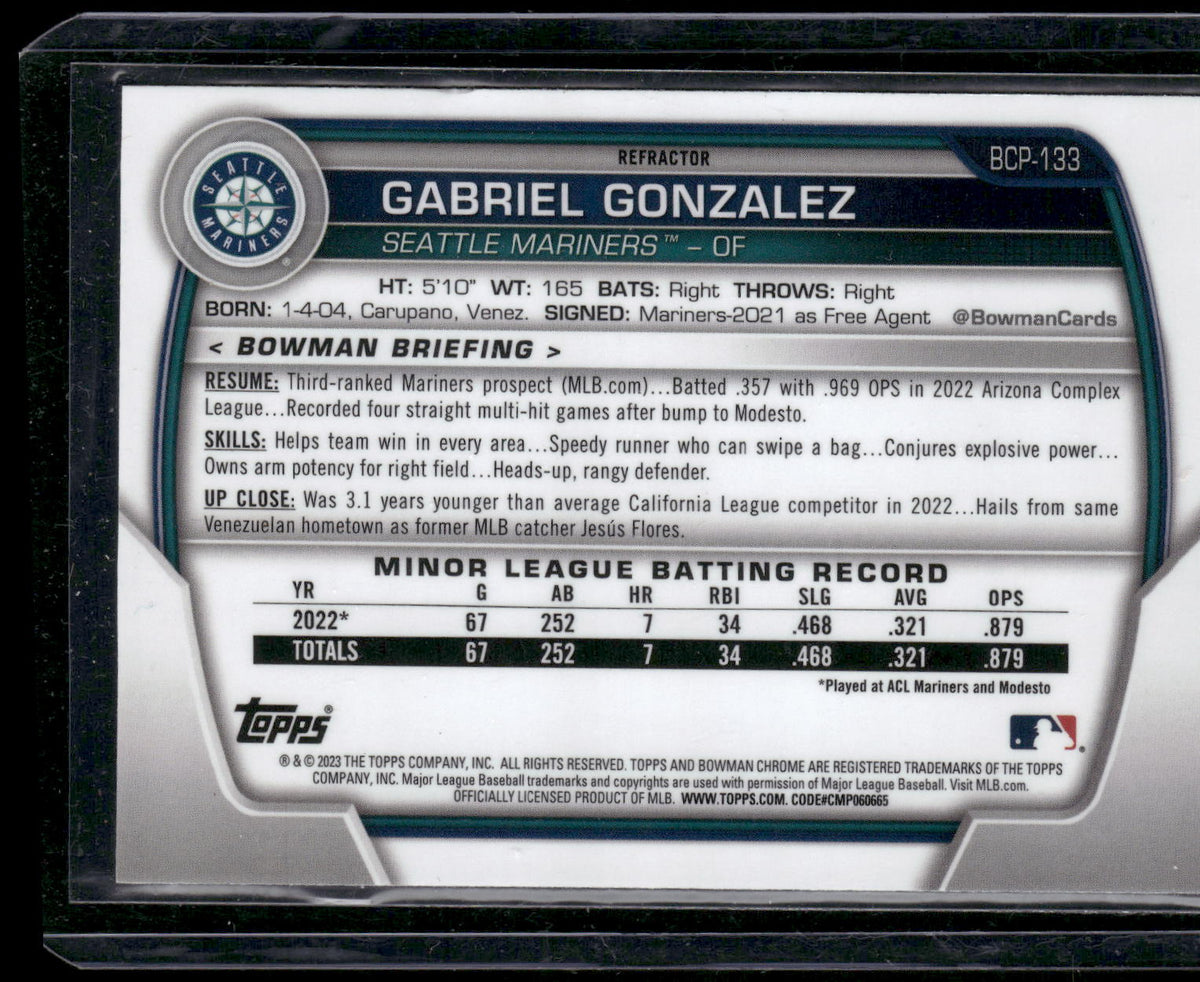 2023 Bowman #BCP-133 Gabriel Gonzalez Chrome Prospects Lunar Glow Refractor