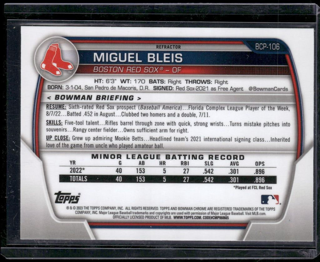 2023 Bowman #BCP-106 Miguel Bleis Chrome Prospects Lunar Glow Refractors