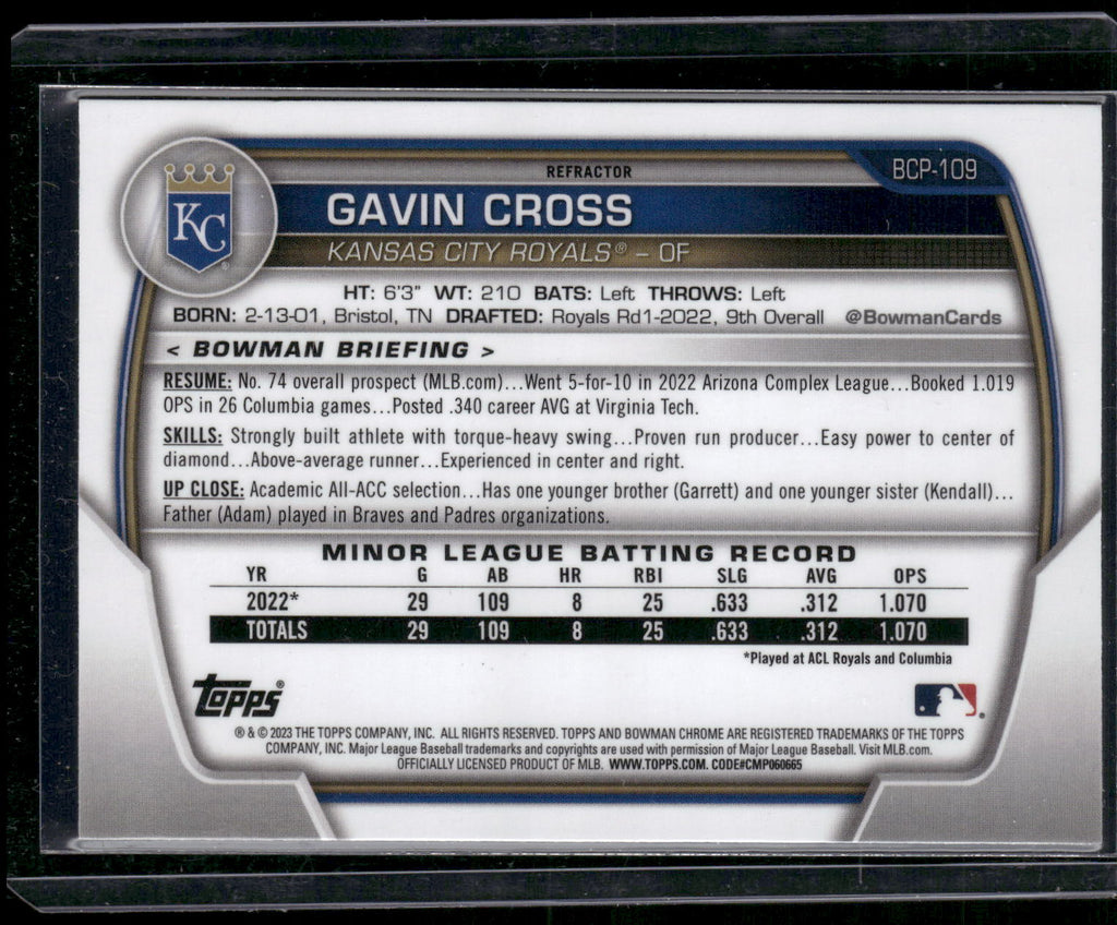 2023 Bowman #BCP-109 Gavin Cross Chrome Prospects Lunar Glow Refractors