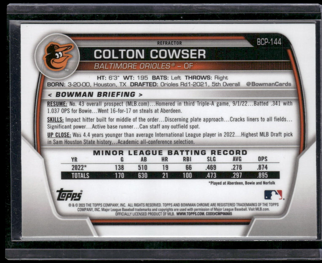 2023 Bowman #BCP-144 Colton Cowser Chrome Prospects Lunar Glow Refractors