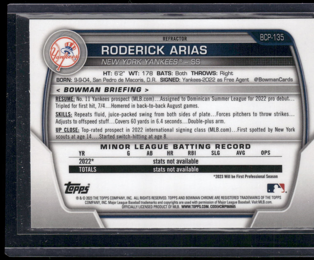 2023 Bowman #BCP-135 Roderick Arias Chrome Prospects Lunar Glow Refractors