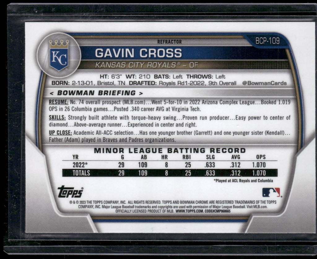 2023 Bowman #BCP-109 Gavin Cross Chrome Prospects Lunar Glow Refractors