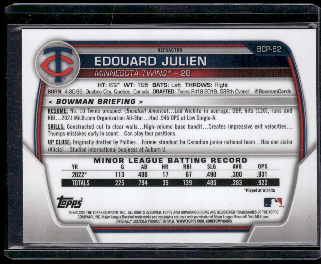 2023 Bowman #BCP-82 Edouard Julien Chrome Prospects Lunar Glow Refractors