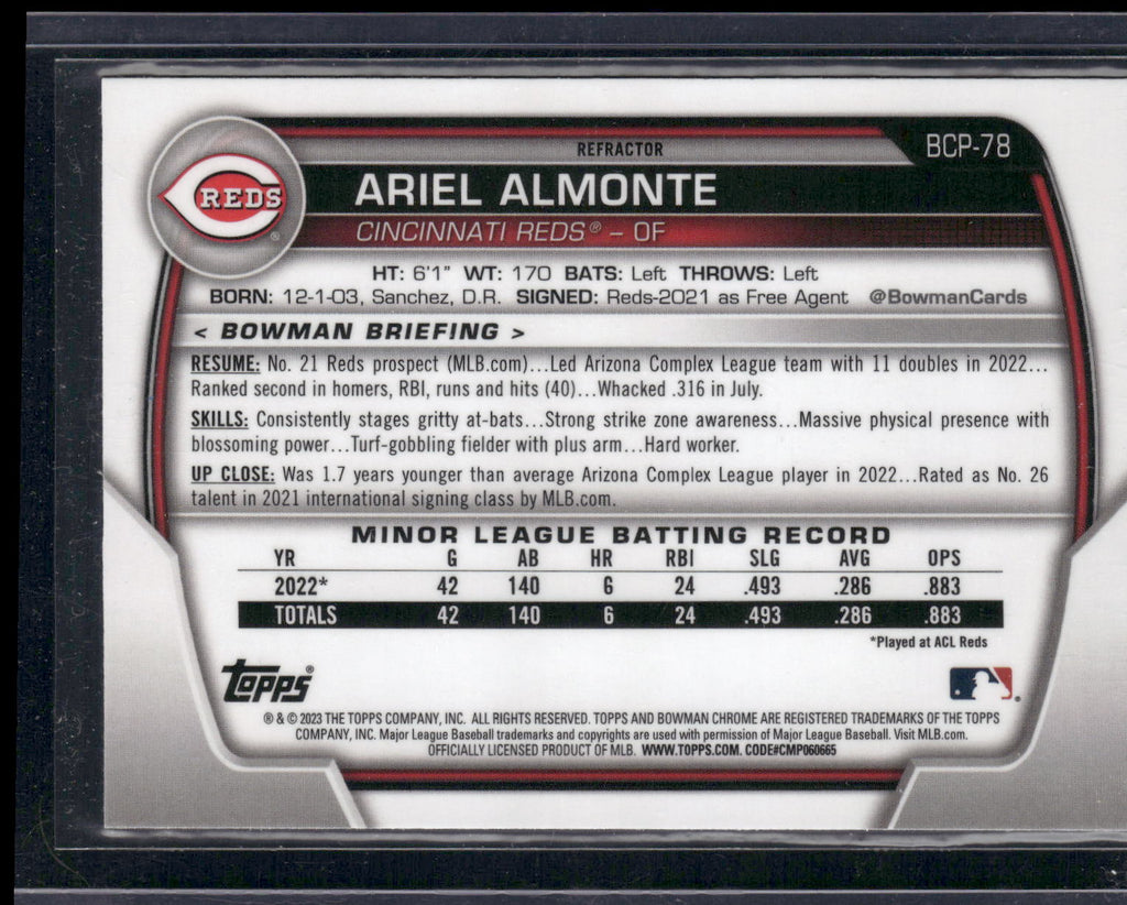 2023 Bowman #BCP-78 Ariel Almonte Chrome Prospects Lunar Glow Refractors