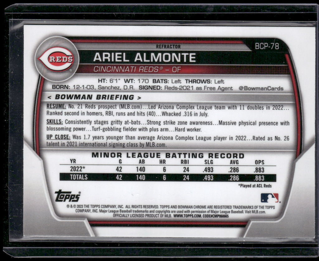 2023 Bowman #BCP-78 Ariel Almonte Chrome Prospects Lunar Glow Refractors