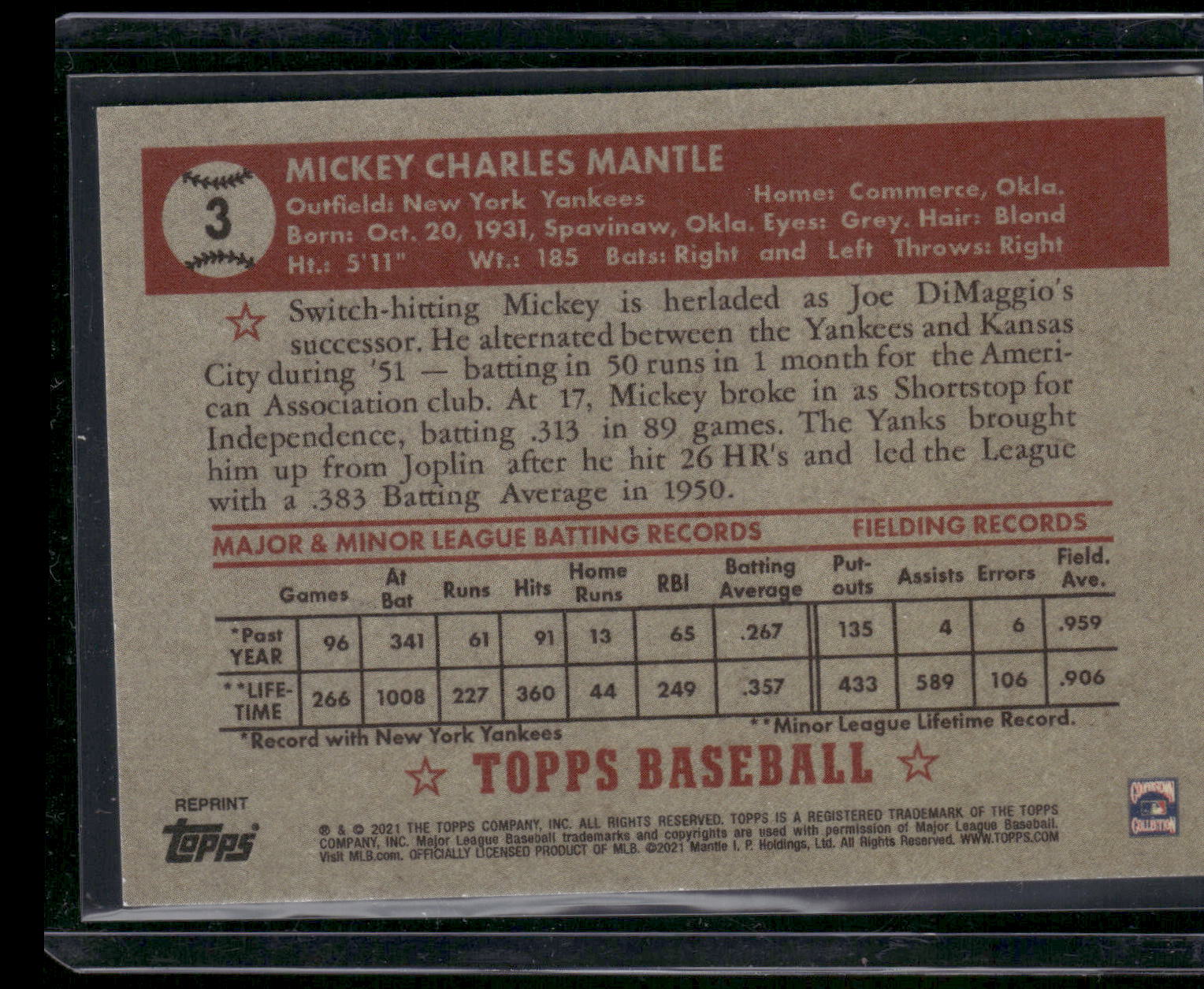 2021 Topps x Mickey Mantle #3 Mickey Mantle