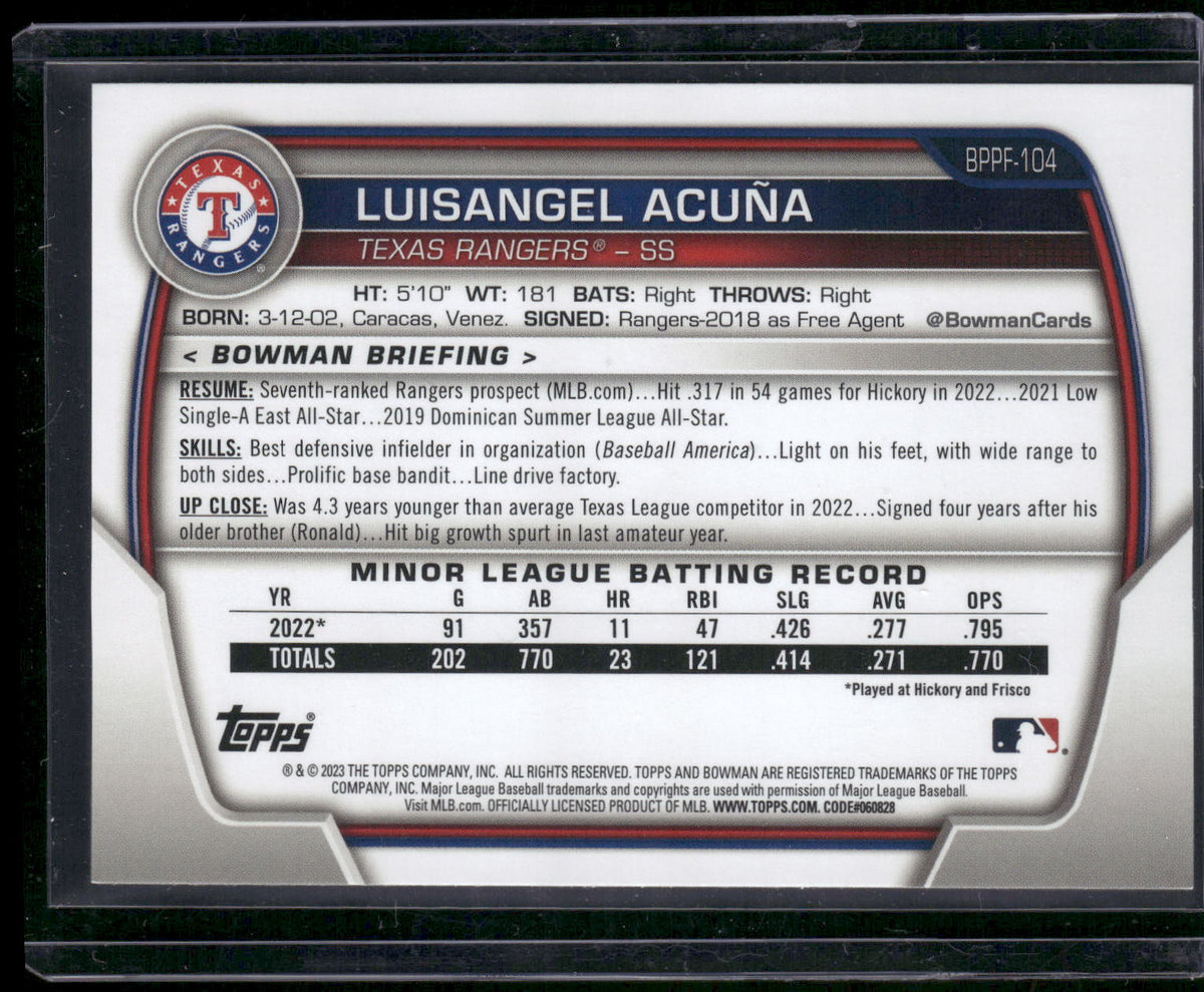2023 Bowman #BP-104 Luisangel Acuña Prospects Sky Blue #/499