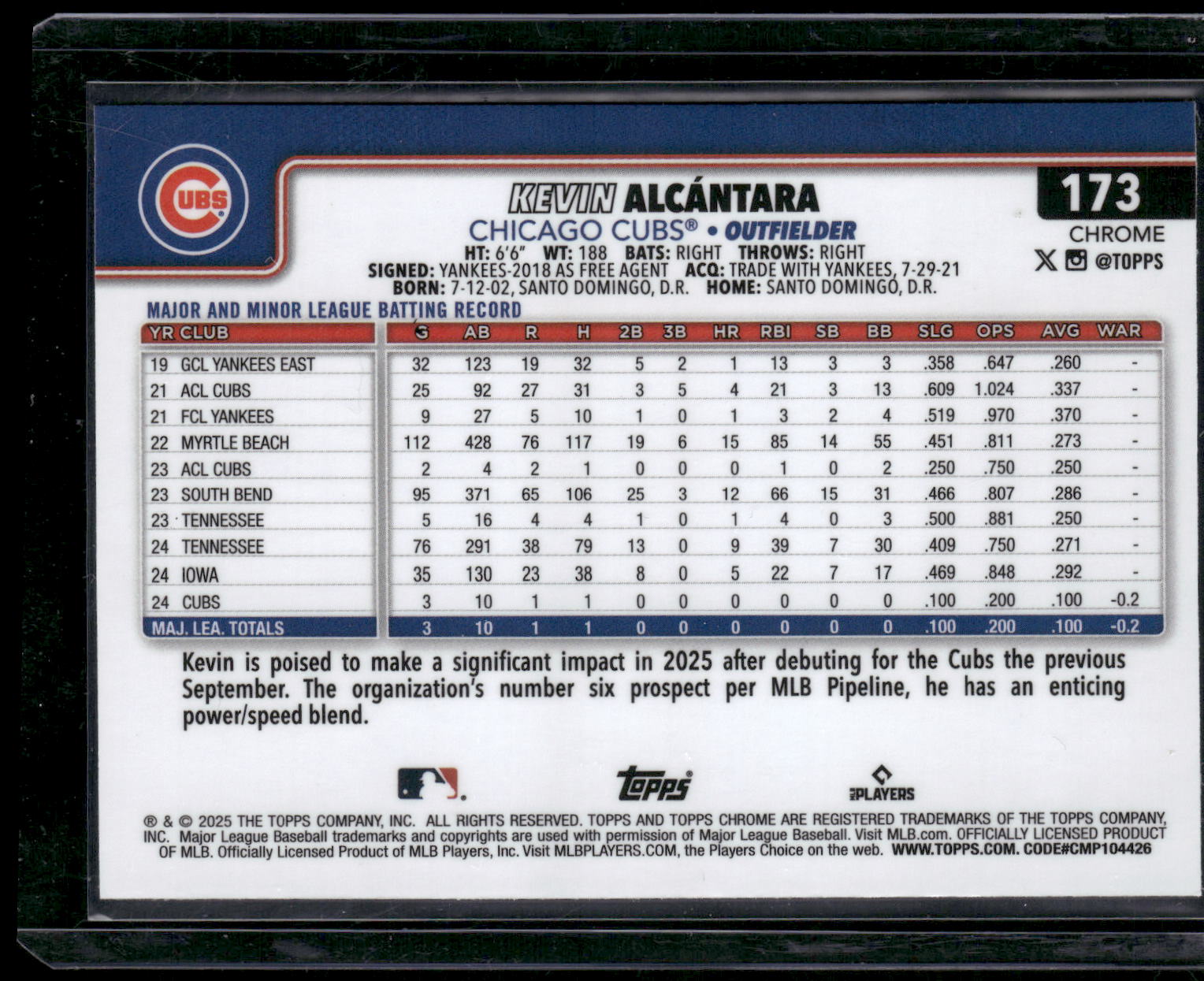 2025 Topps Chrome #173 Kevin Alcántara