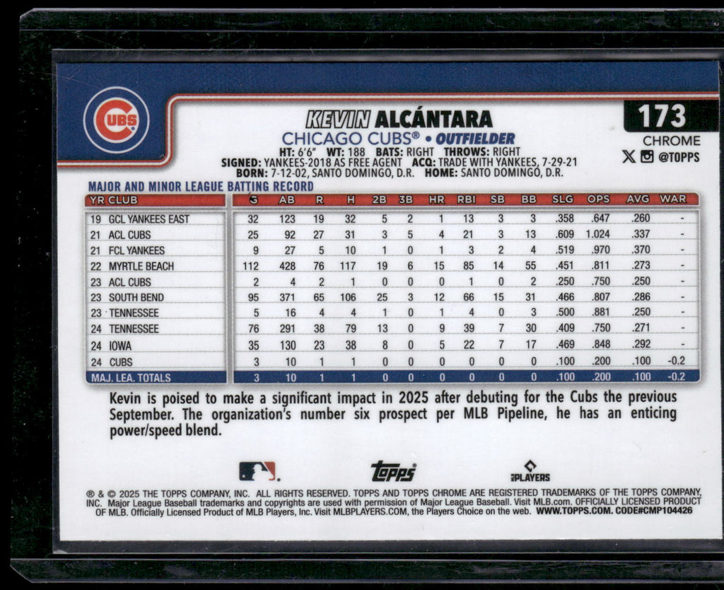 2025 Topps Chrome #173 Kevin Alcántara