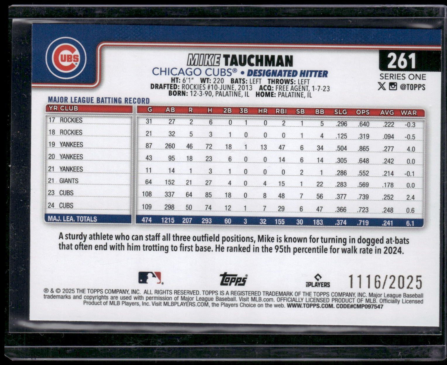 2025 Topps #261 Mike Tauchman Gold #/2025
