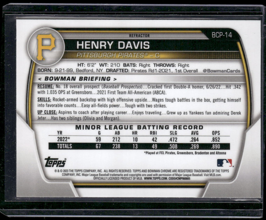 2023 Bowman #BCP-14 Henry Davis Chrome Prospects Lunar Glow Refractor
