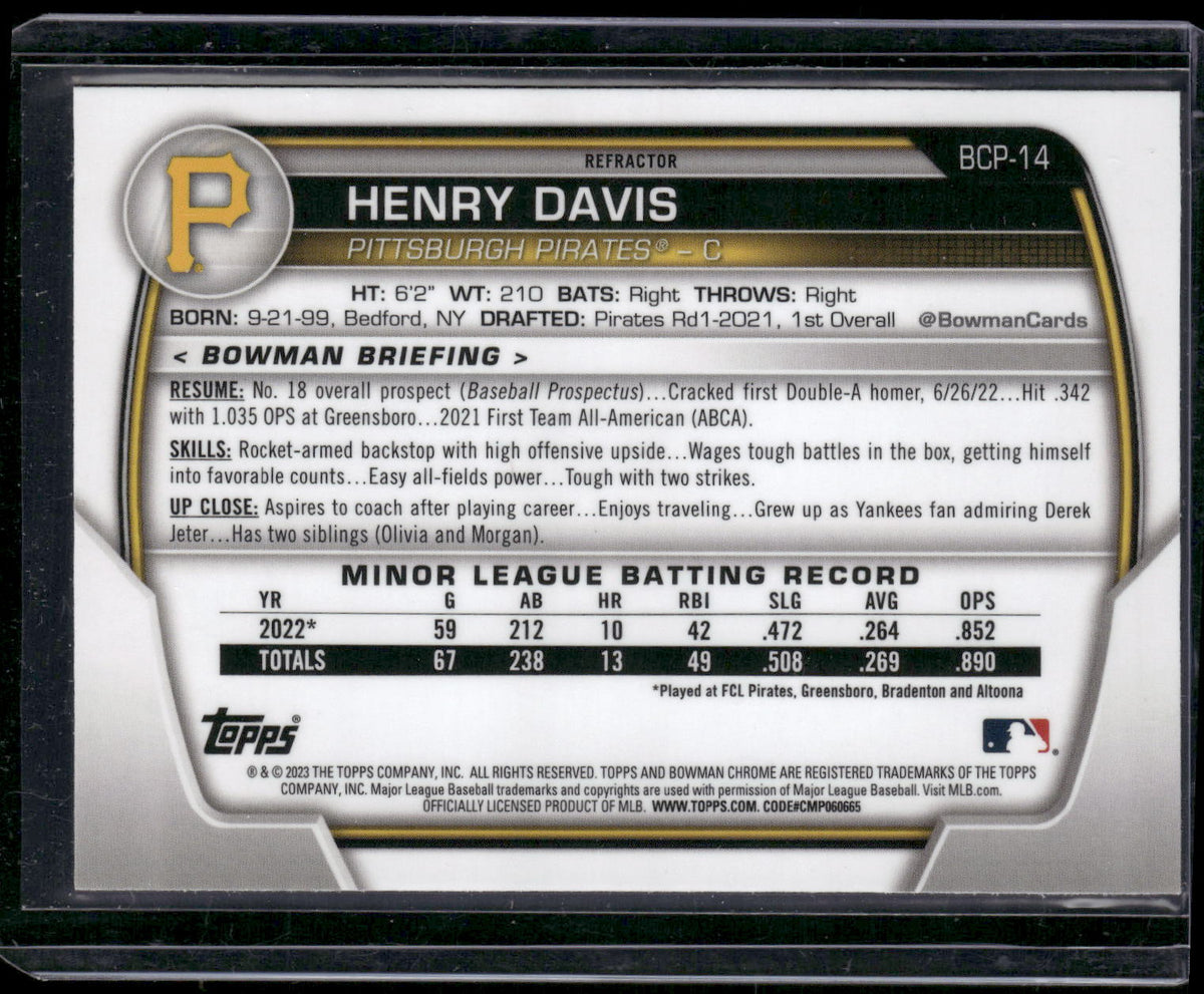 2023 Bowman #BCP-14 Henry Davis Chrome Prospects Lunar Glow Refractor