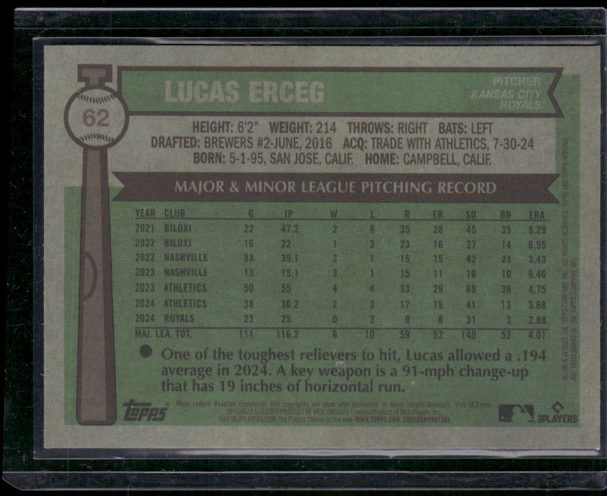 2025 Topps Heritage #62 Lucas Erceg Chrome Green Refractor #/99