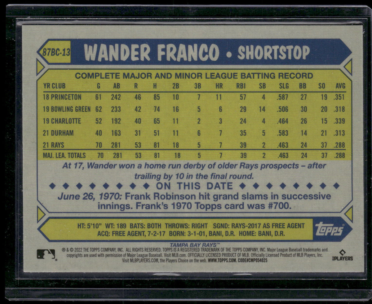 2022 Topps Chrome #87BC-13 Wander Franco 1987 Topps Baseball 35th Anniversary