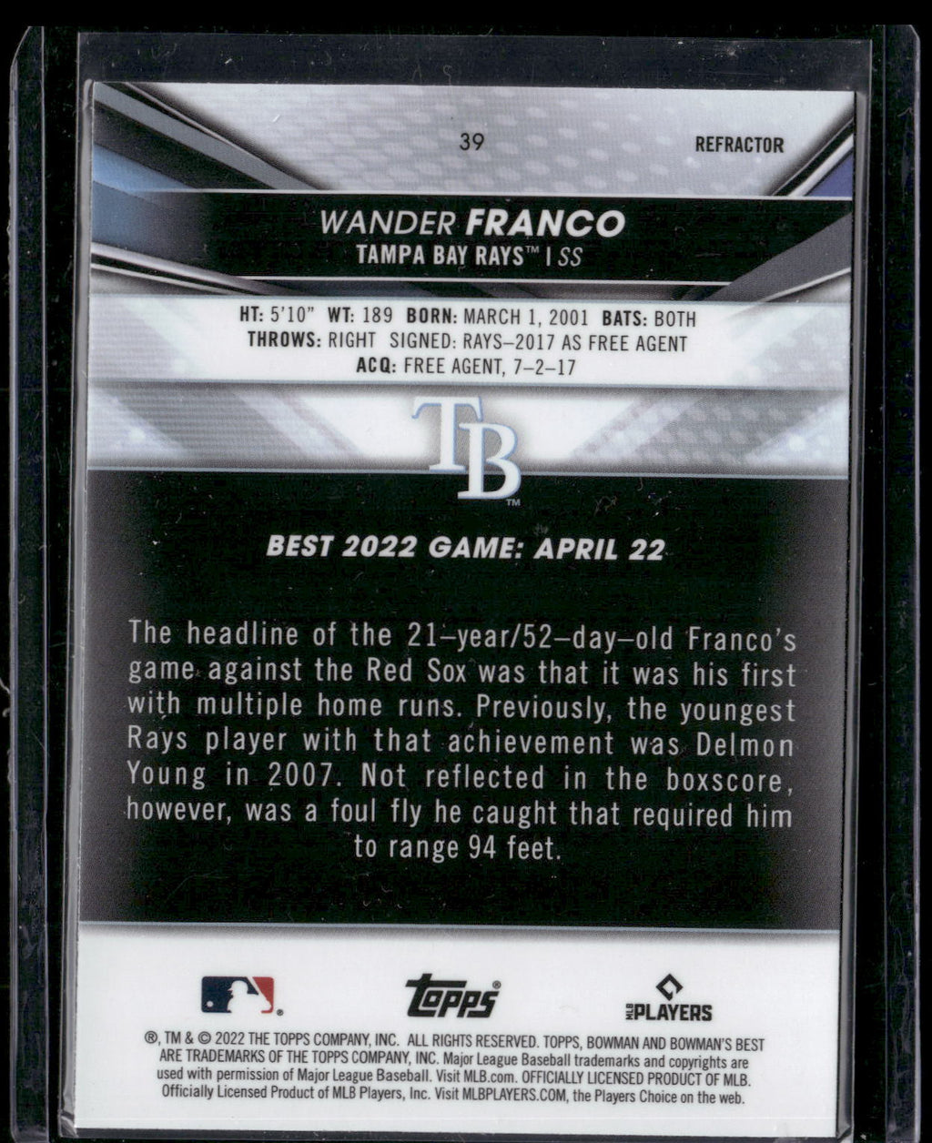2022 Bowman's Best #39 Wander Franco Refractor