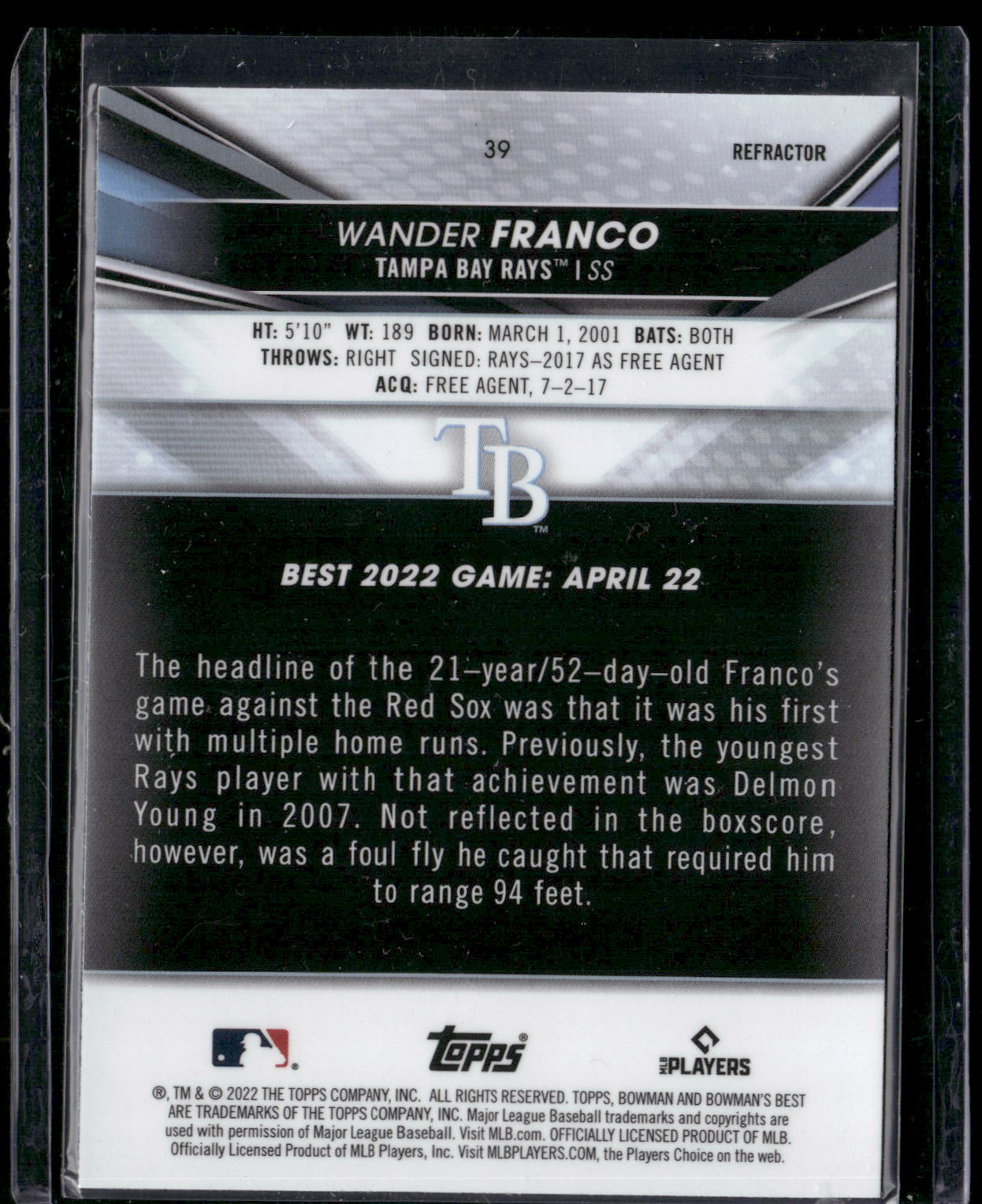 2022 Bowman's Best #39 Wander Franco Refractor