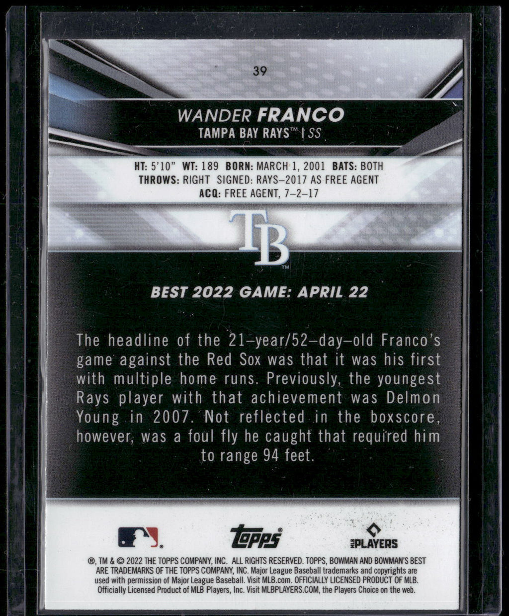 2022 Bowman's Best #39 Wander Franco