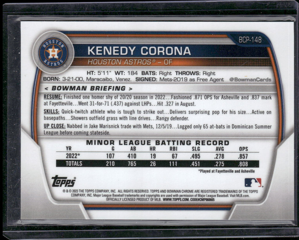 2023 Bowman #BCP-148 Kenedy Corona Chrome Prospects Fuchsia Lunar #/199