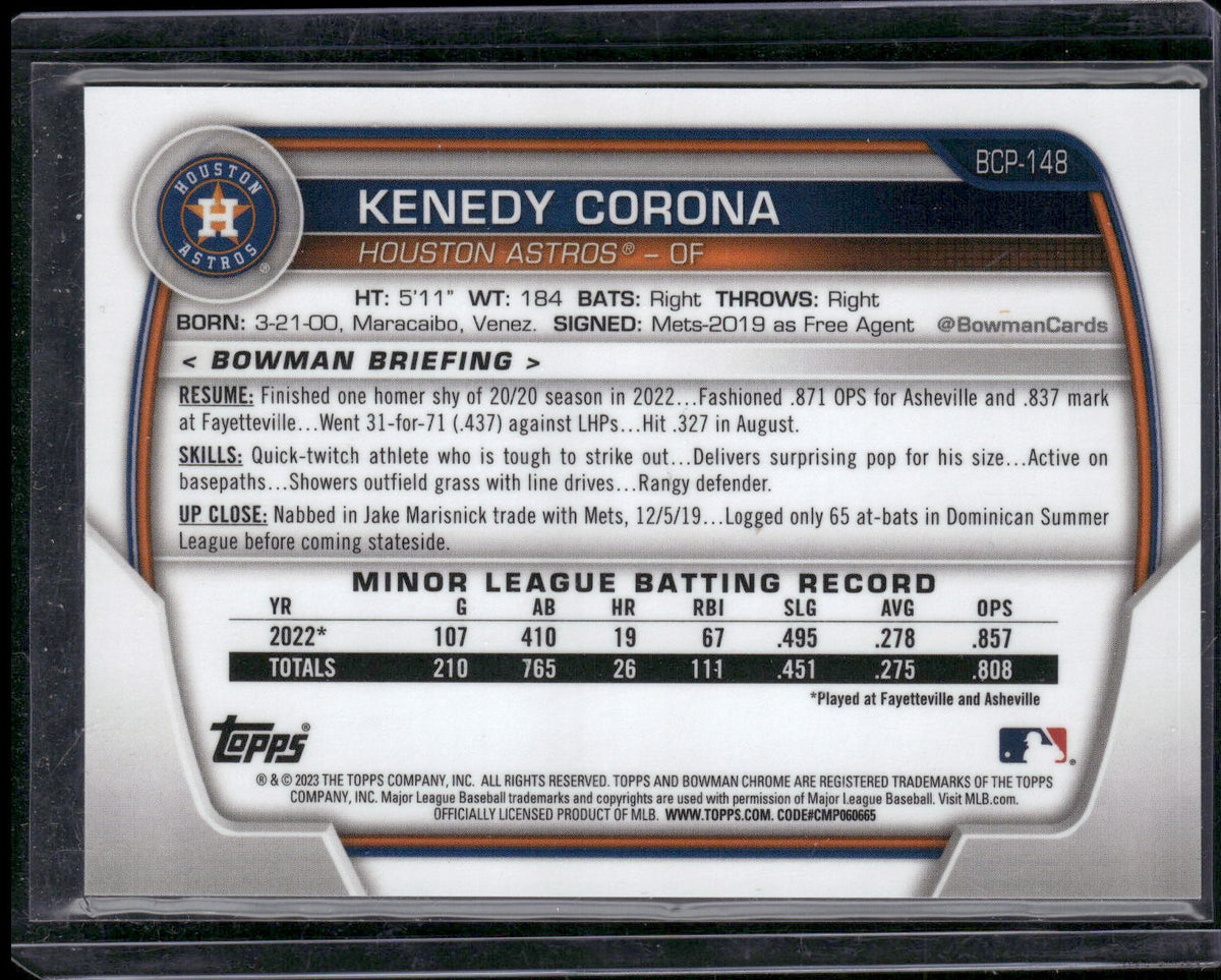 2023 Bowman #BCP-148 Kenedy Corona Chrome Prospects Fuchsia Lunar #/199