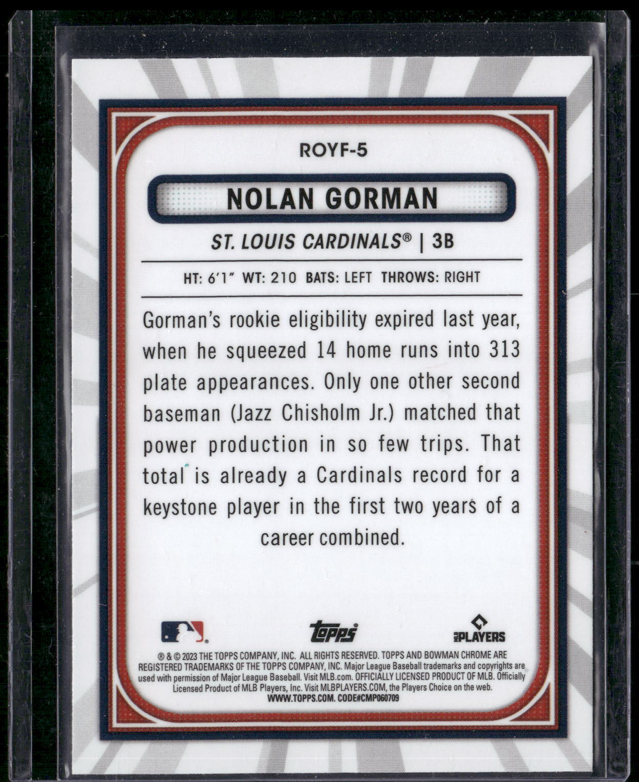 2023 Bowman #ROYF-5 Nolan Gorman Rookie of the Year Favorites