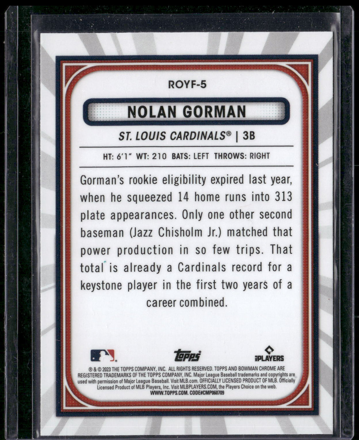 2023 Bowman #ROYF-5 Nolan Gorman Rookie of the Year Favorites