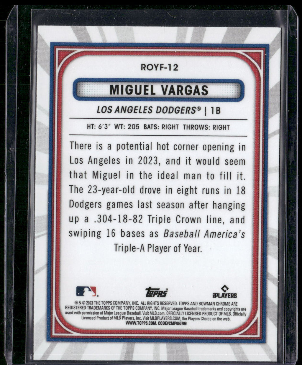 2023 Bowman #ROYF-12 Miguel Vargas Rookie of the Year Favorites