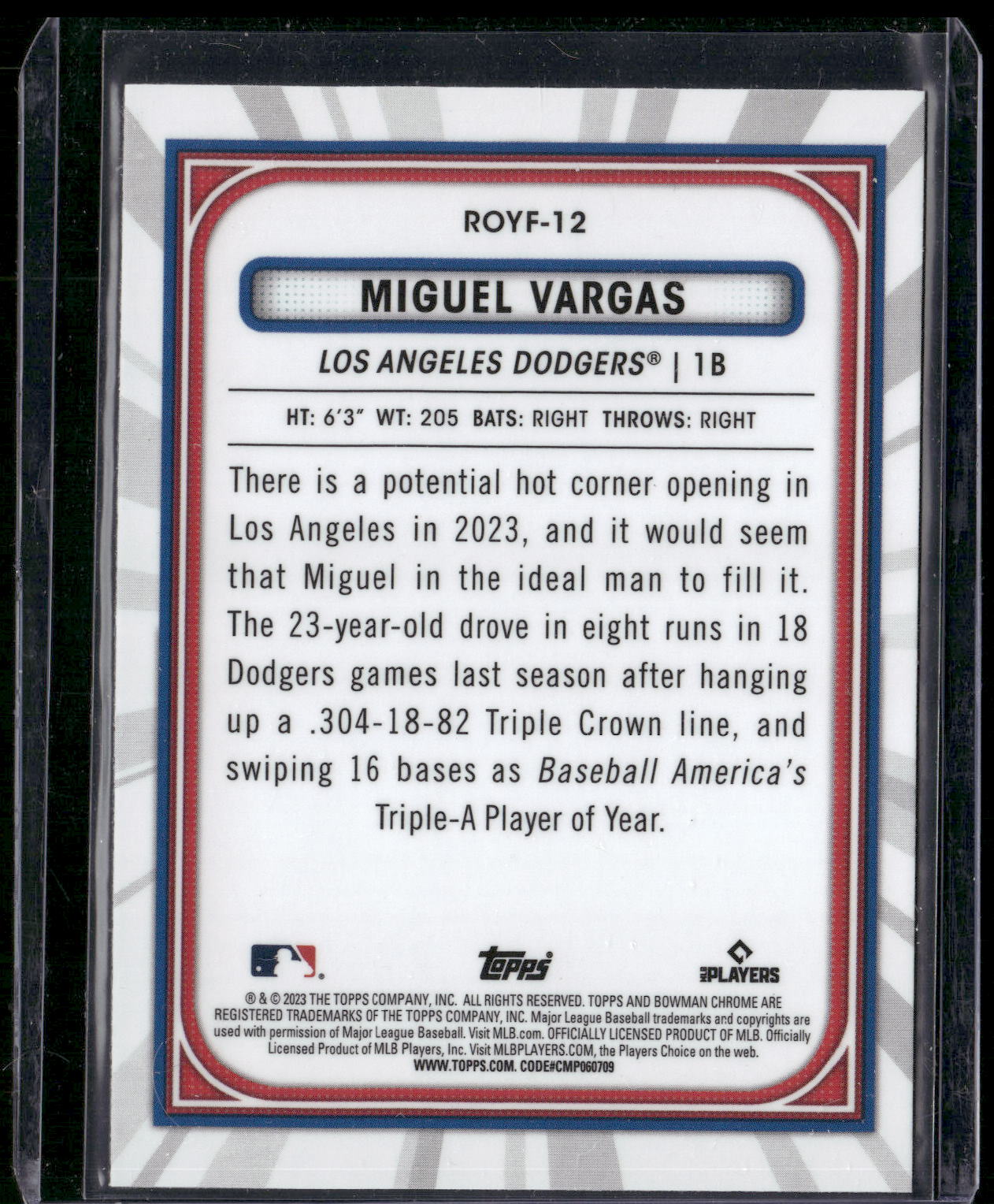 2023 Bowman #ROYF-12 Miguel Vargas Rookie of the Year Favorites