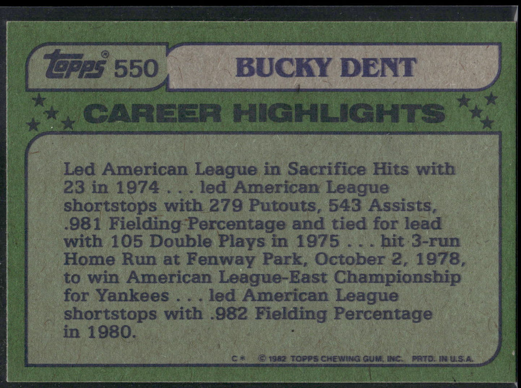 1982 Topps #550 Bucky Dent