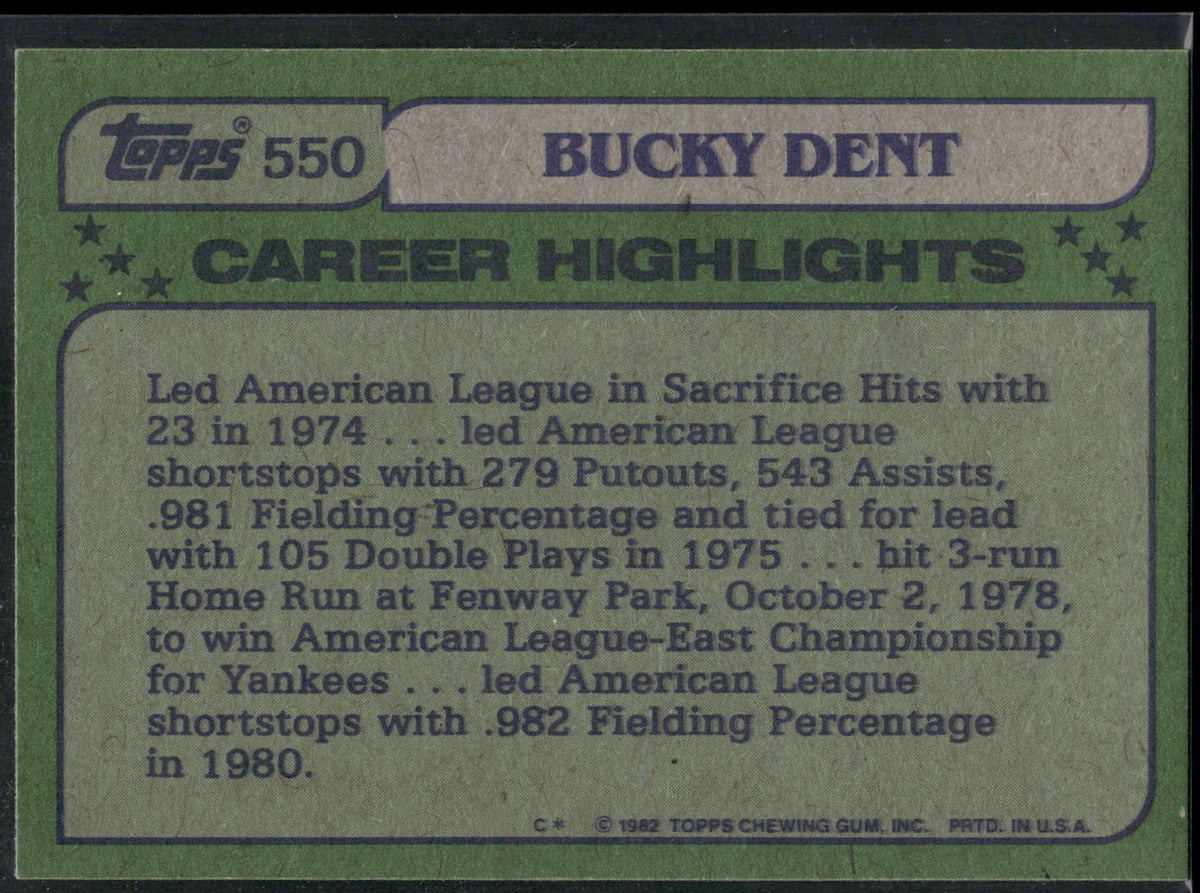 1982 Topps #550 Bucky Dent
