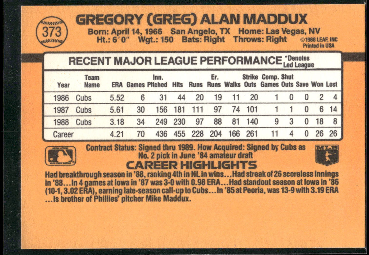 1989 Donruss #373 Greg Maddux