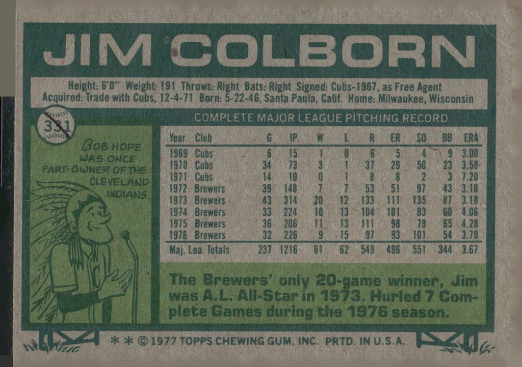 1977 Topps #331 Jim Colborn