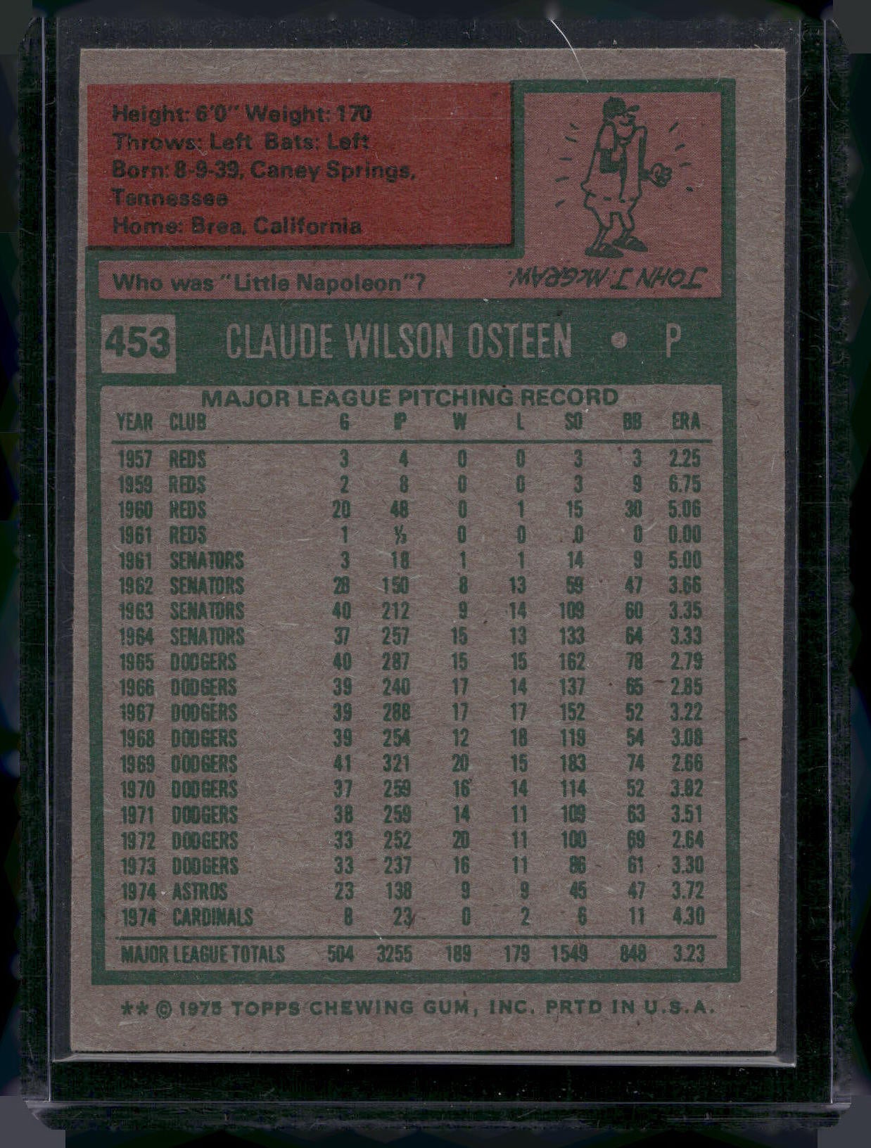 1975 Topps #453 Claude Osteen