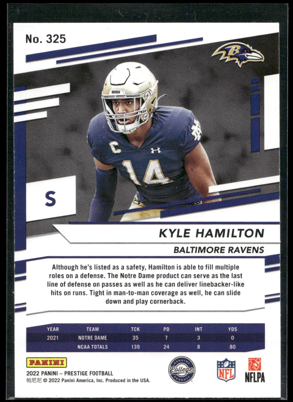 2022 Panini Prestige #325 Kyle Hamilton