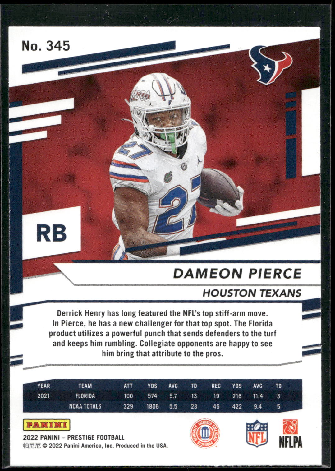 2022 Panini Prestige #345 Dameon Pierce