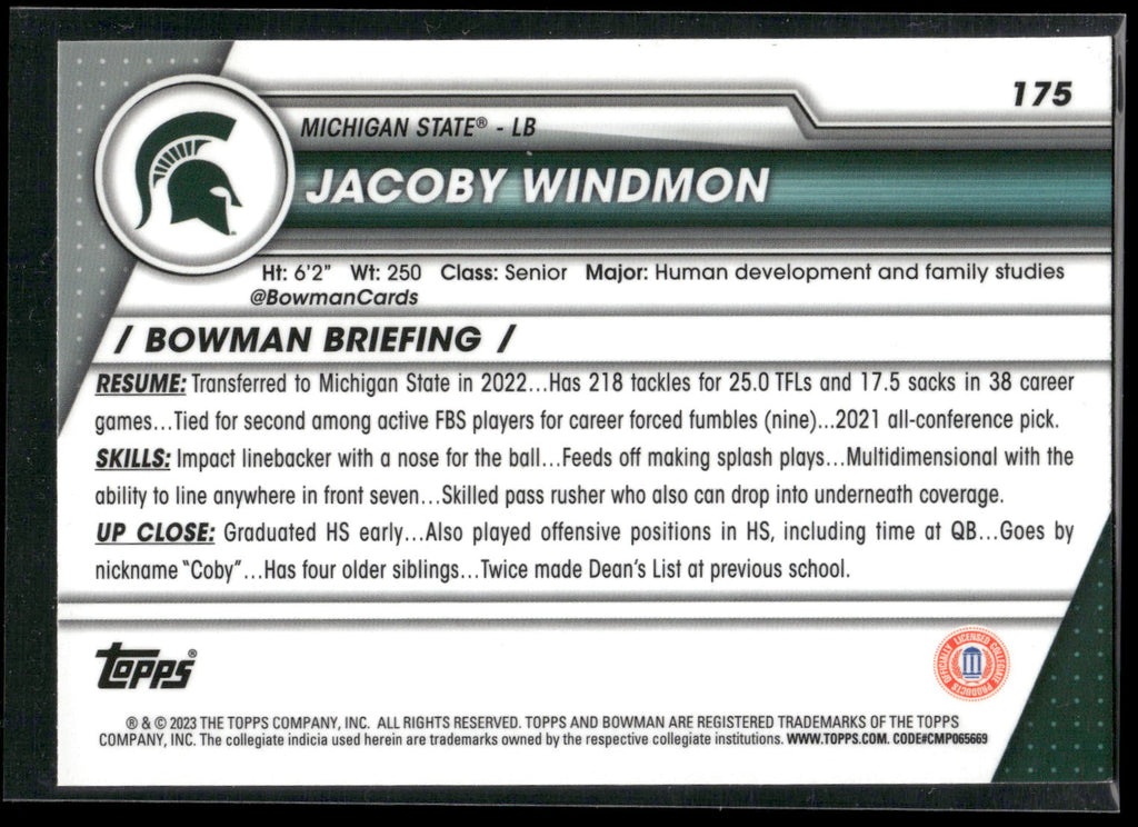 2023 Bowman University Chrome #175 Jacoby Windmon