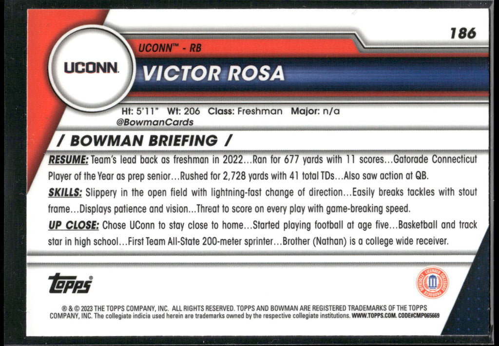 2023 Bowman University Chrome #186 Victor Rosa Pink Refractor