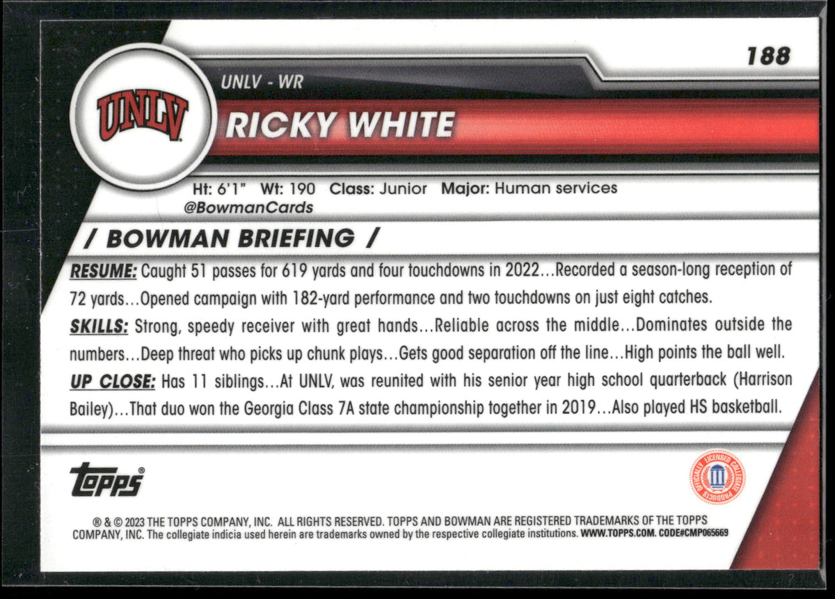 2023 Bowman University Chrome #188 Ricky White