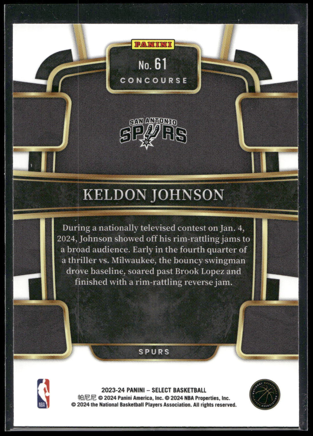 2023-24 Panini Select #61 Keldon Johnson