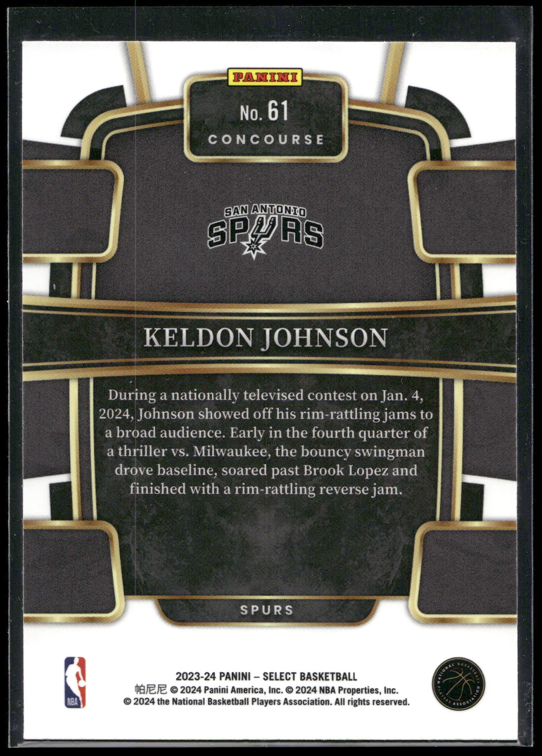 2023-24 Panini Select #61 Keldon Johnson