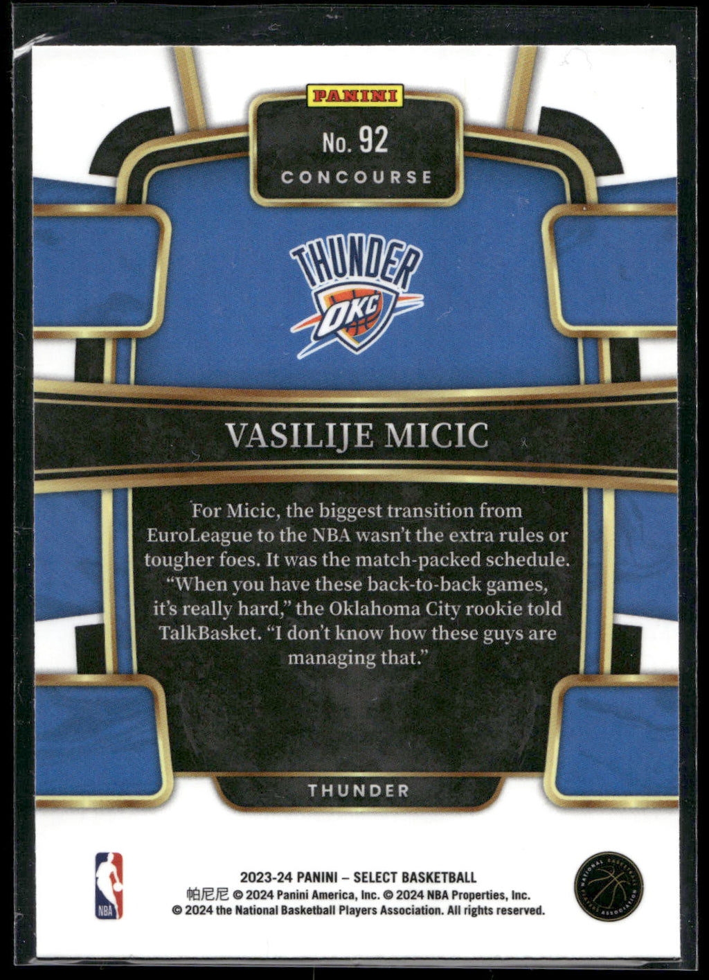 2023-24 Panini Select #92 Vasilije Micic